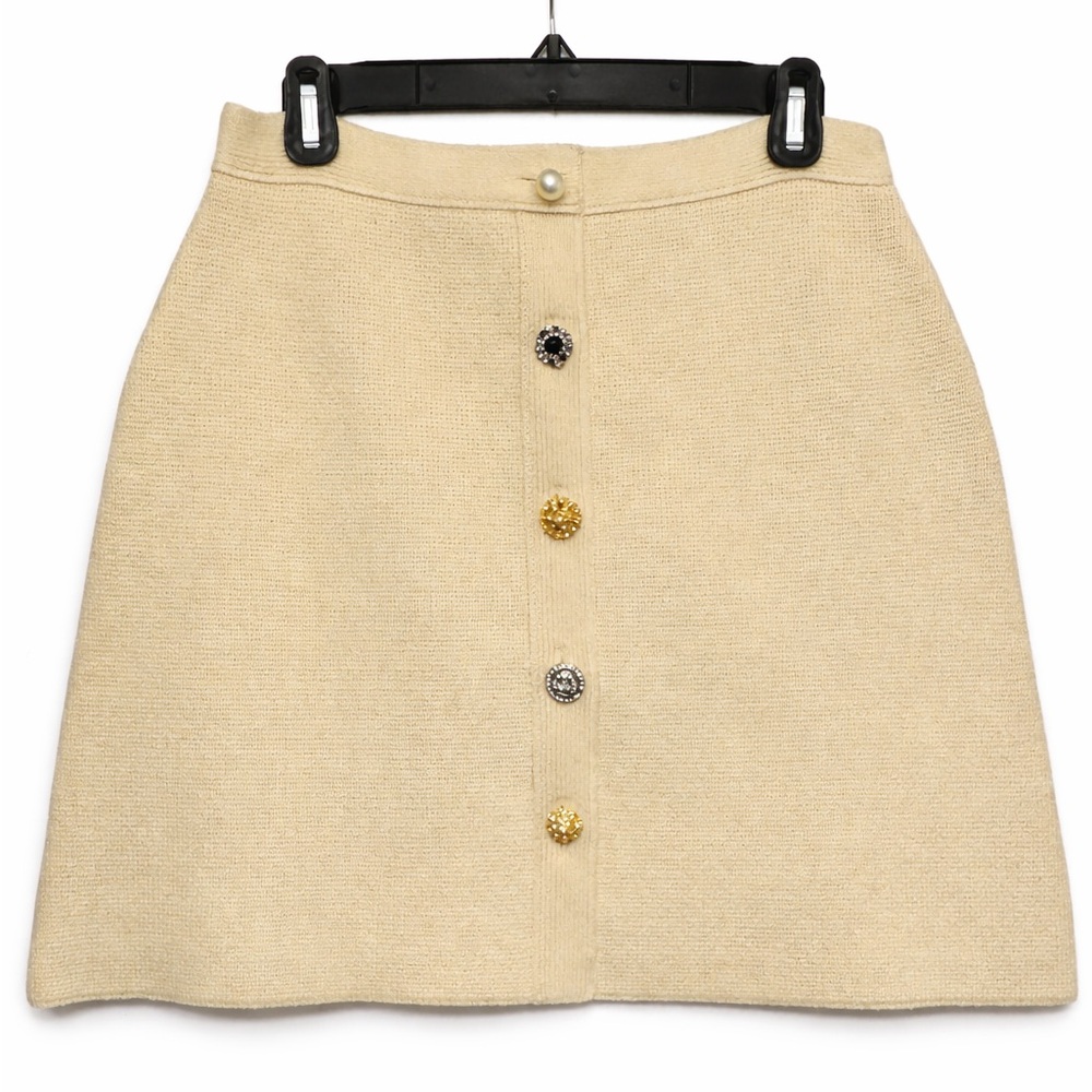 Adam Lippes Runway Collection Crystal Button Cotton Blend Tweed Mini Skirt Med
